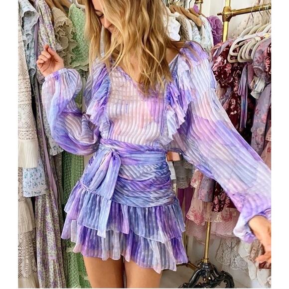 LoveShackFancy Dresses & Skirts - LoveShackFancy Moxie Mini Dress Womens 00 Raindrop Purple Ruched -Missing Sash